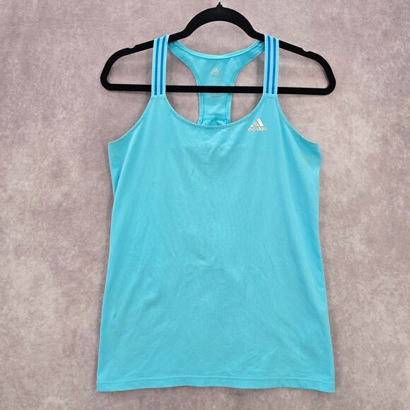 Adidas Blue Racerback Active Stripe Athletic Sports Tank Top Small - Picture 1 of 7